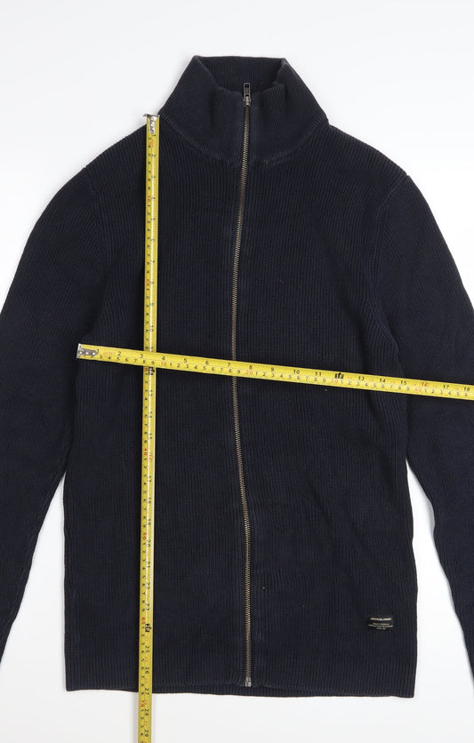 Jack & Jones Men's Blue Full Zip Cotton Jumper XL