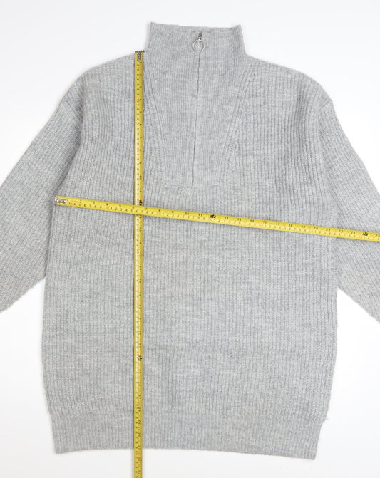 Jack Wills Women's Grey High Neck 1/2 Zip Knit Jumper Size 12