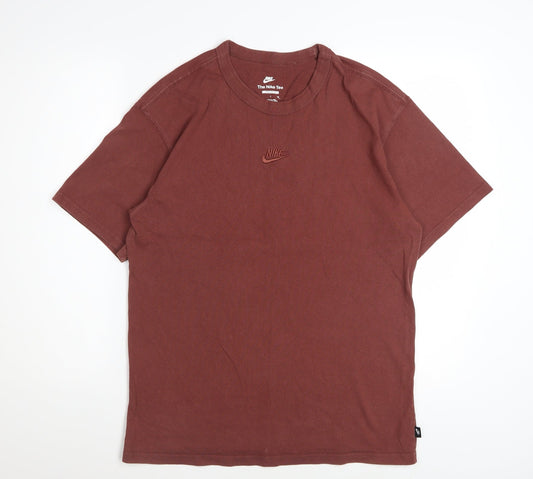 Nike Men's Brown Loose Fit Crew Neck Cotton T-Shirt Size L