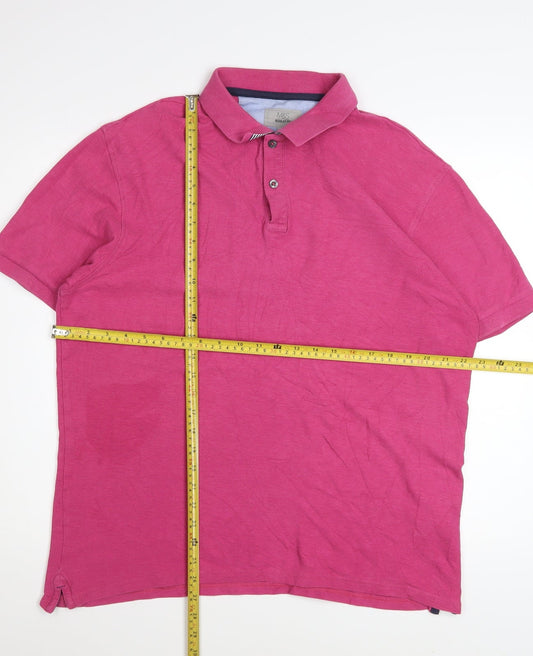 Marks and Spencer Men's Fuchsia Cotton Short Sleeve Polo - Size L
