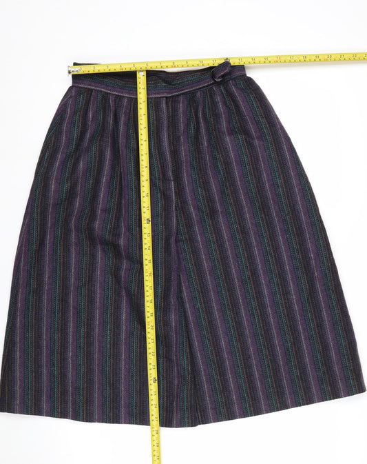 Abvien Women’s Purple Wool Striped A-Line Midi Skirt Size 12