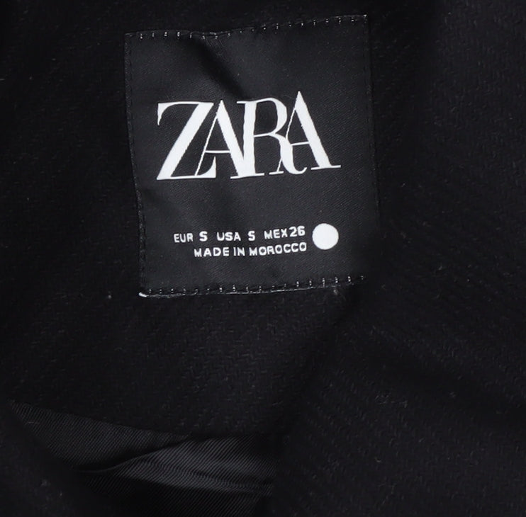 Zara Women Black Wool Blend Short Relaxed Button Jacket Size S