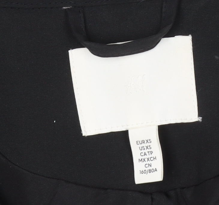 H&M Women Black XS Belted Trench Coat Polyester Classic Style