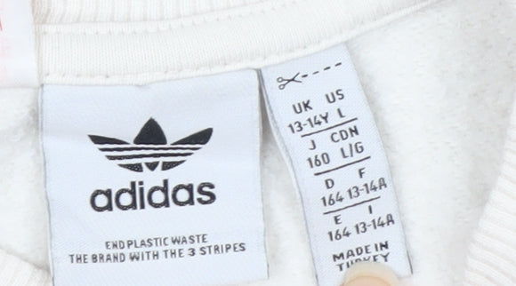 Additional view of Adidas boys’ beige logo crew neck fleece sweatshirt 13-14 years