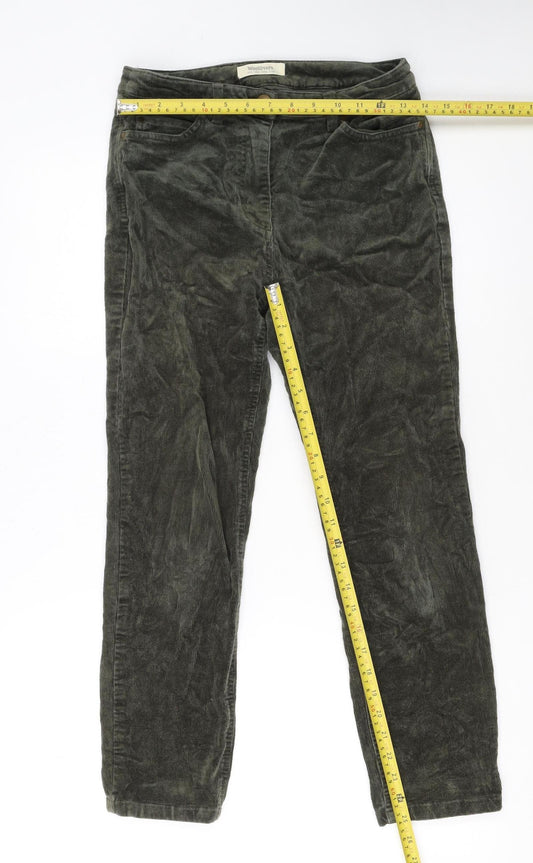 Woolovers Women’s Green Corduroy Slim Trousers UK 8S