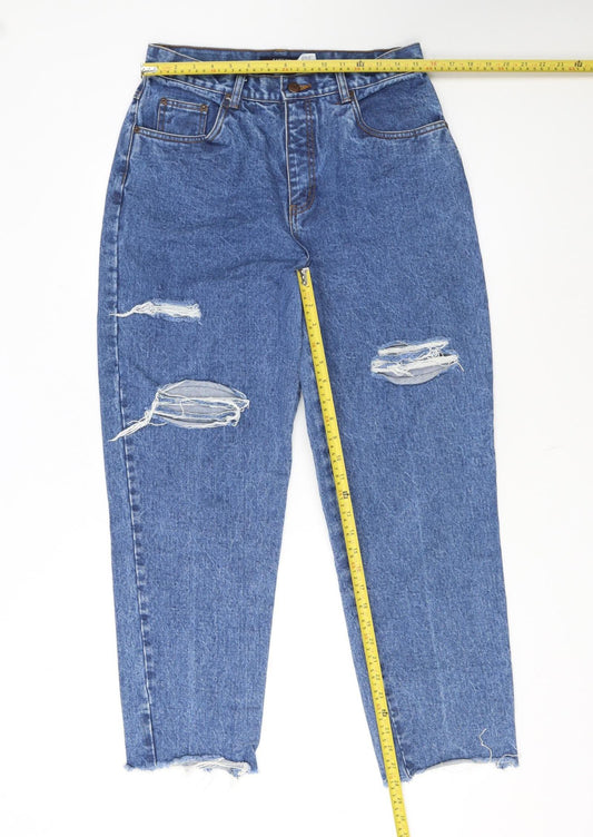 Bill Blass Women Blue Distressed Mom Jeans Size 12 Easy Fit High Rise