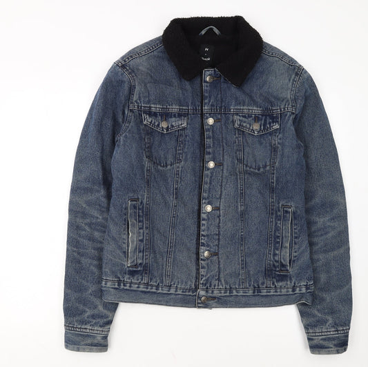Additional front view of Denim Co Men's Blue Sherpa Lined Denim Jacket, size M