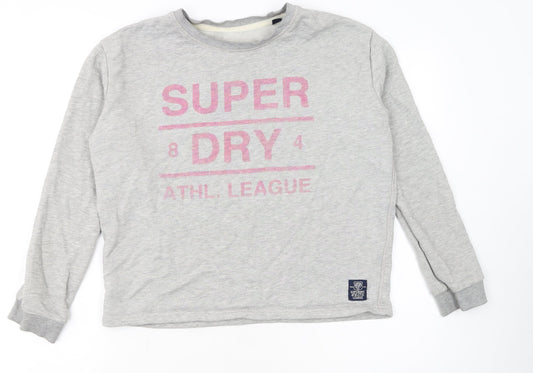 Superdry Women's Grey Pink Logo Pullover Sweatshirt Size S