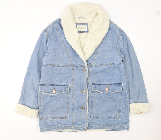 Additional front view of Ashley-Vintage Charm Women's Blue Denim Sherpa Lined Jacket M