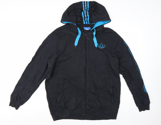 Adidas Men's Black Full Zip Hoodie L Sports Graphic Cotton Blend