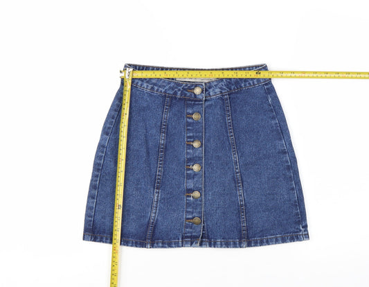 Denim Co. Women Blue Denim Short A-Line Button Skirt Size 6