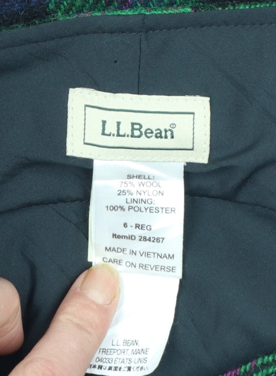L.L.Bean Women Green Check Wool Knee Length Pencil Skirt Size 10