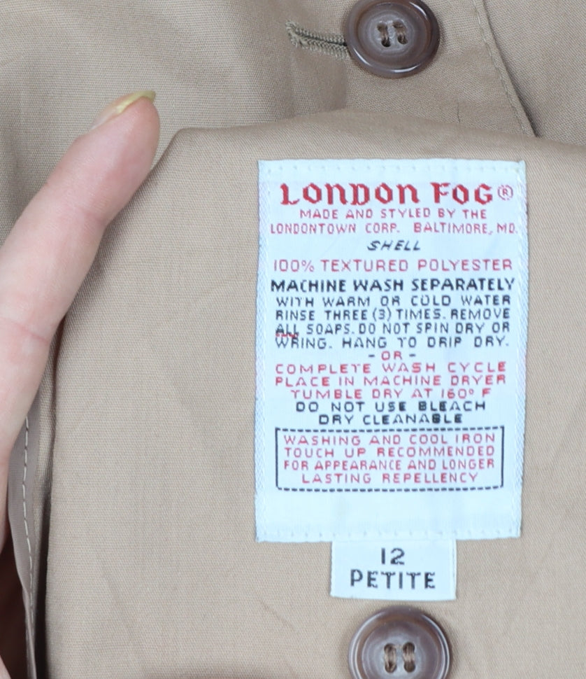 London Fog Women's Beige Trench Coat Size 12 Petite Waterproof Classic Style