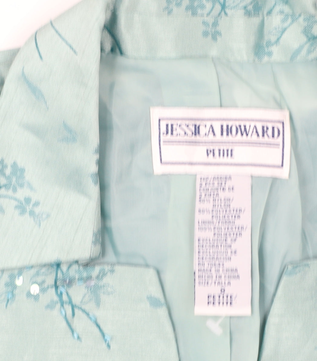 Jessica Howard Women’s Petite Green Floral Brocade Suit Jacket Size 10P