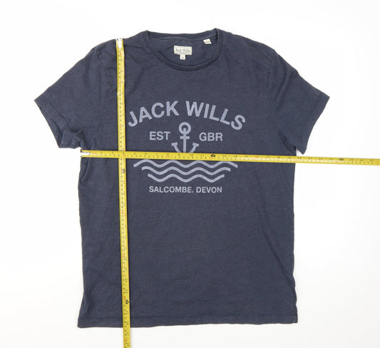 Jack Wills Men's Navy Graphic Print Crew Neck T-Shirt Size M
