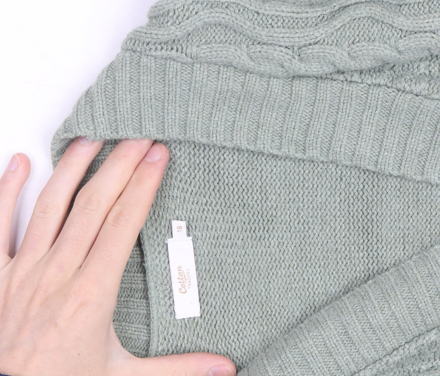 Cotton Traders Women Sage Green Cable-Knit Long Cardigan Size 16