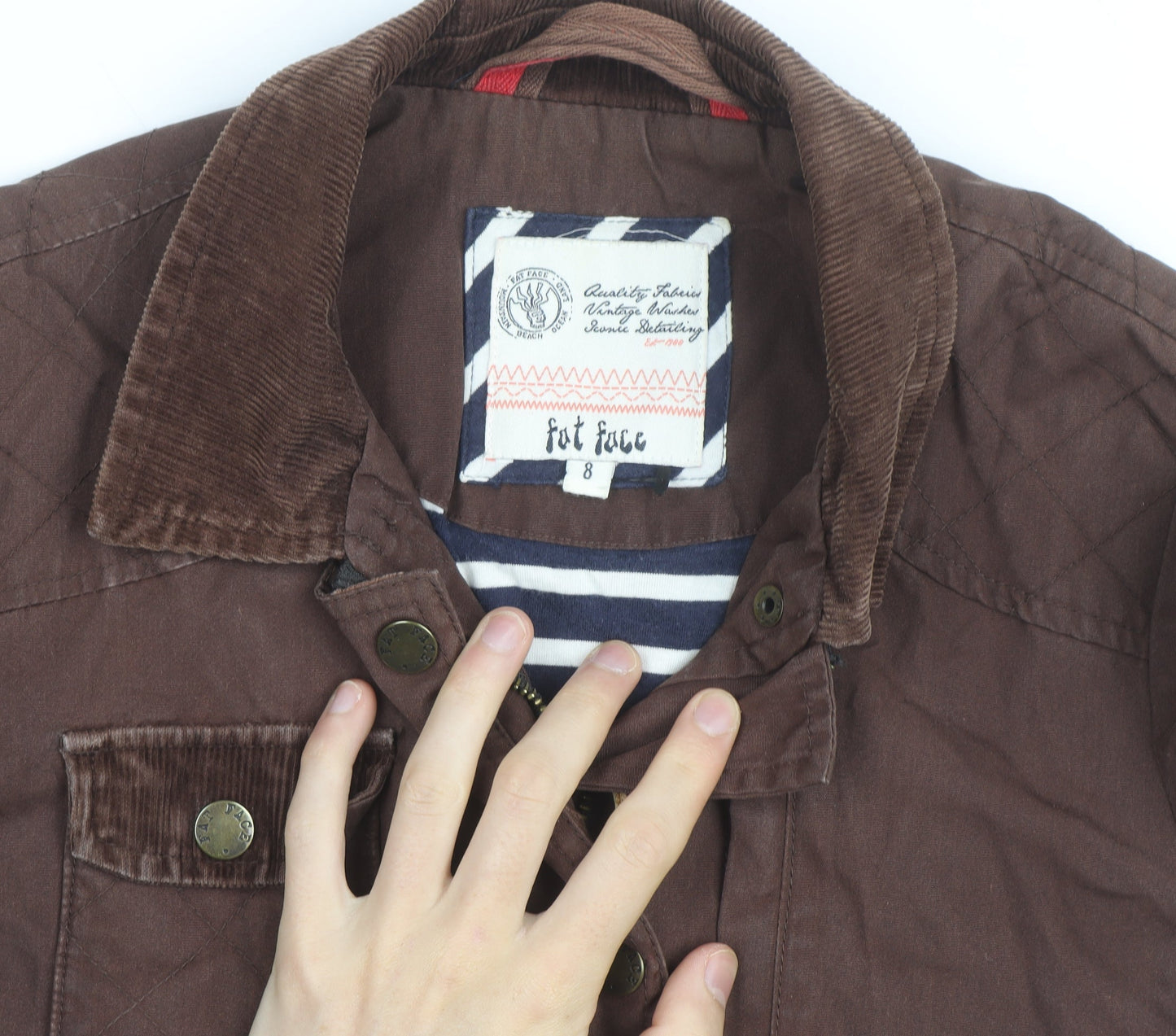 Fat Face Women's Brown Belted Utility Jacket Size 8 Cotton Waxed Style