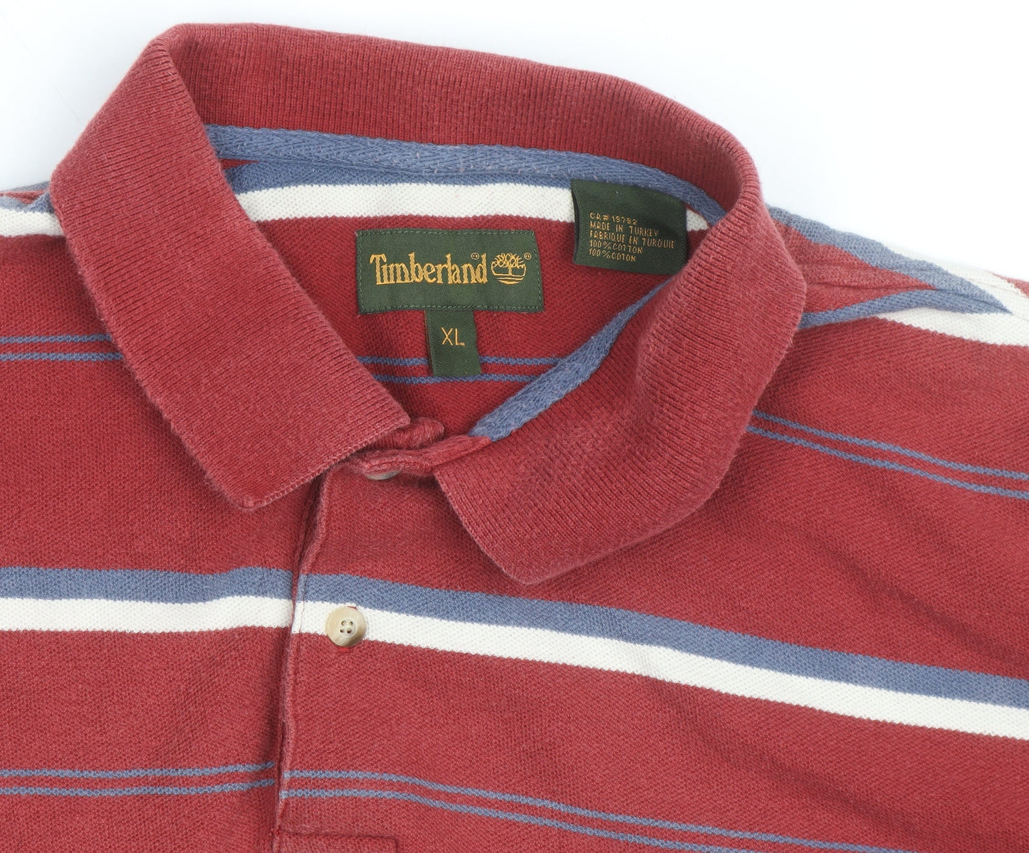 Timberland Men's Red Striped Cotton Polo Shirt XL Classic Fit