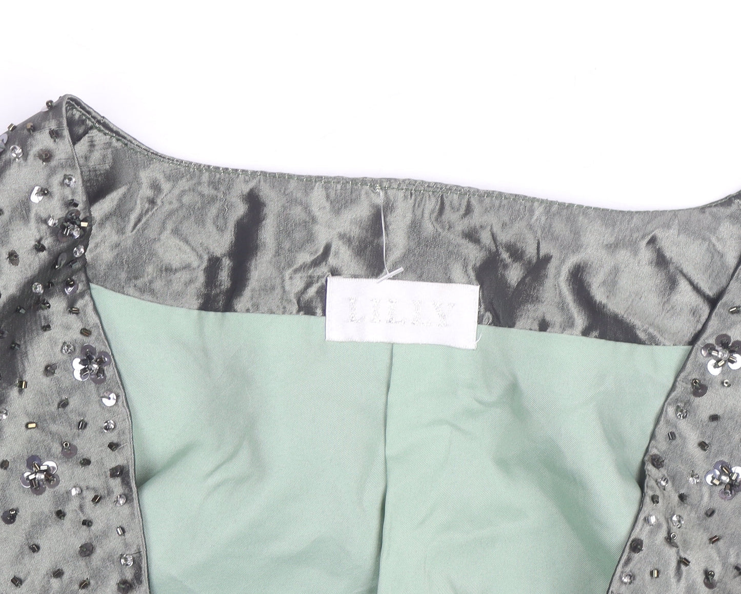 Lilly Women's Green Beaded Silk Cropped Bolero Jacket Size 10