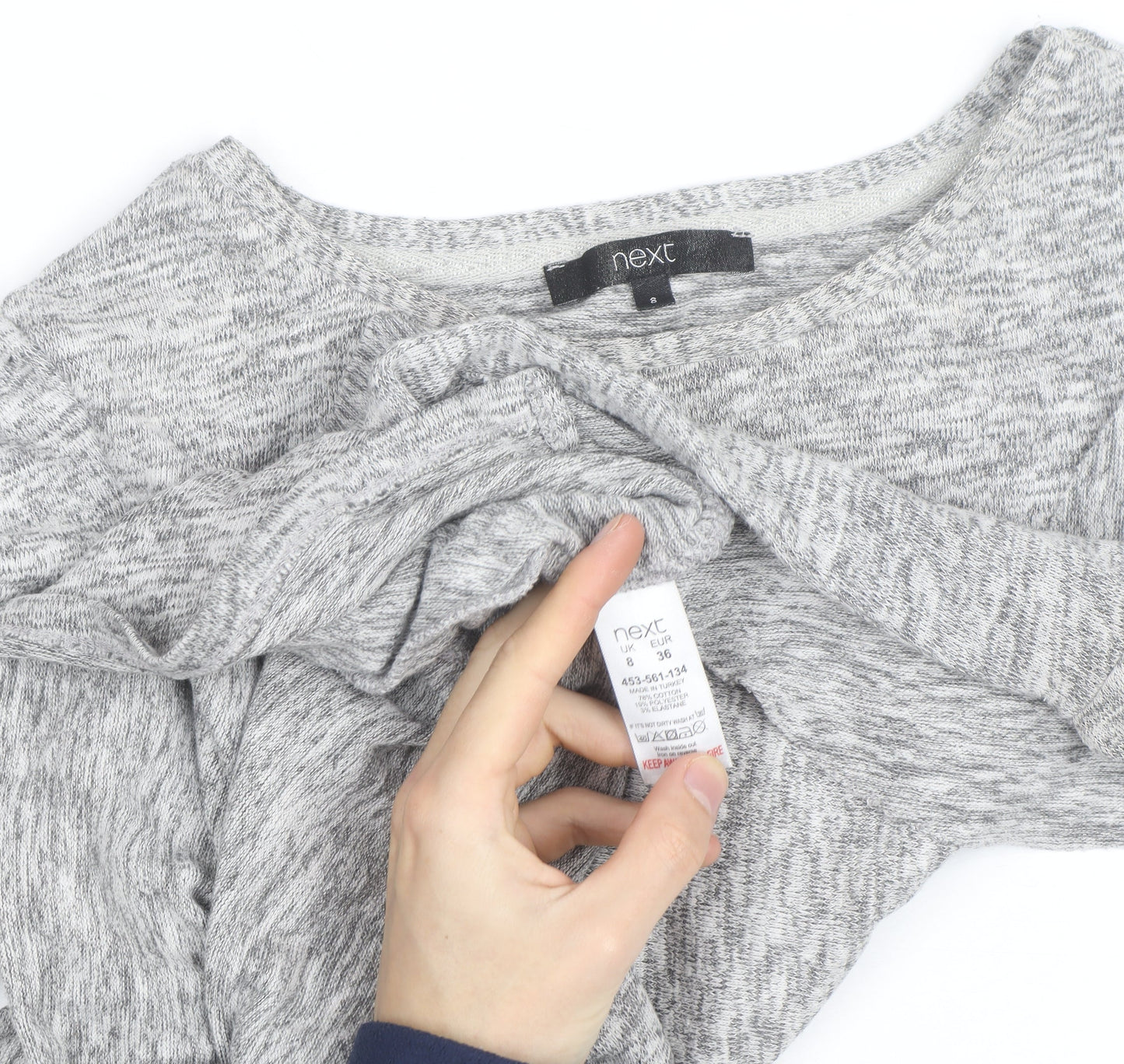 Next Women Grey Ruffle Long Sleeve Knit Jumper Size 8