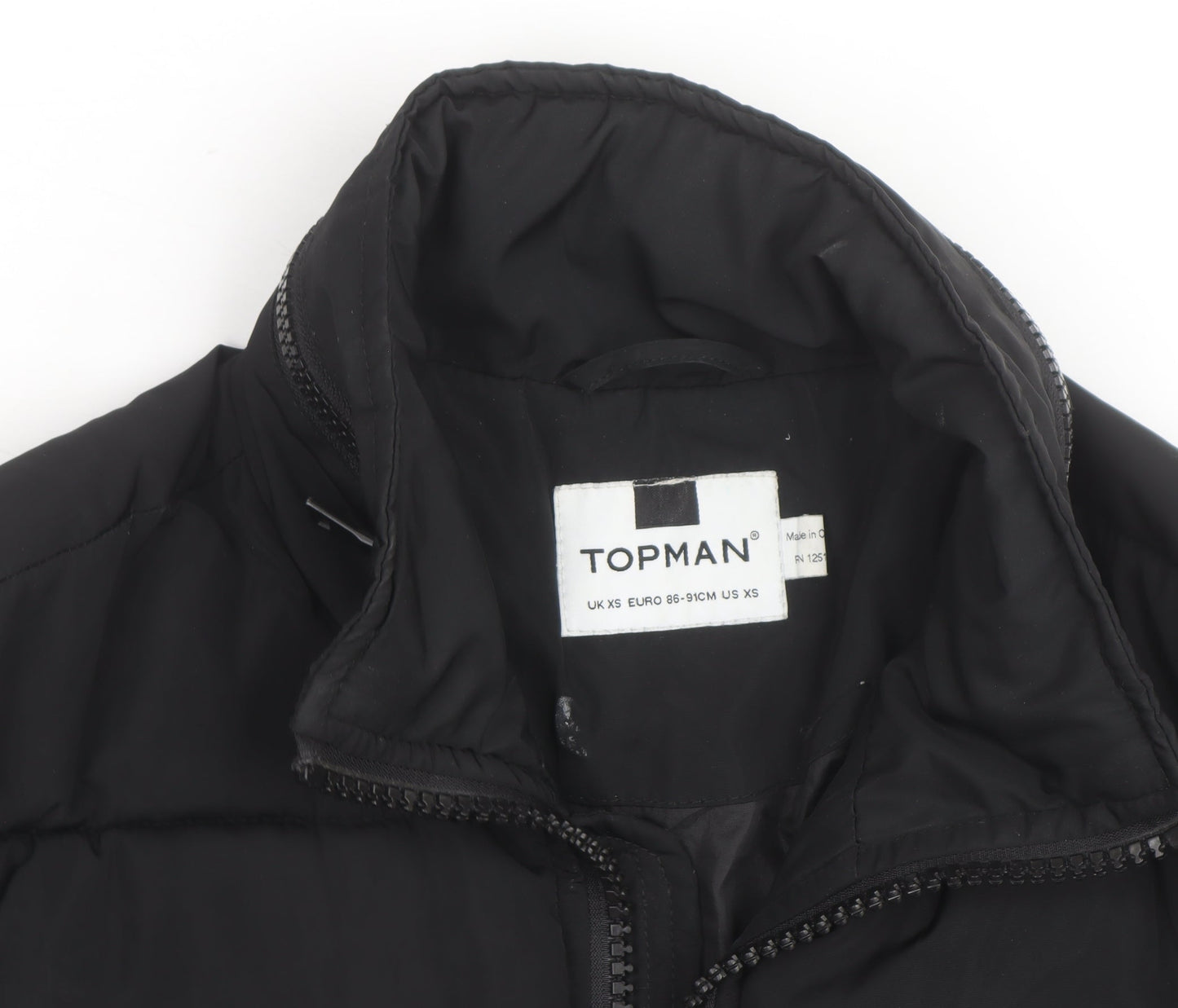 Topman Men's Black XS Puffer Jacket Full Zip Winter Coat