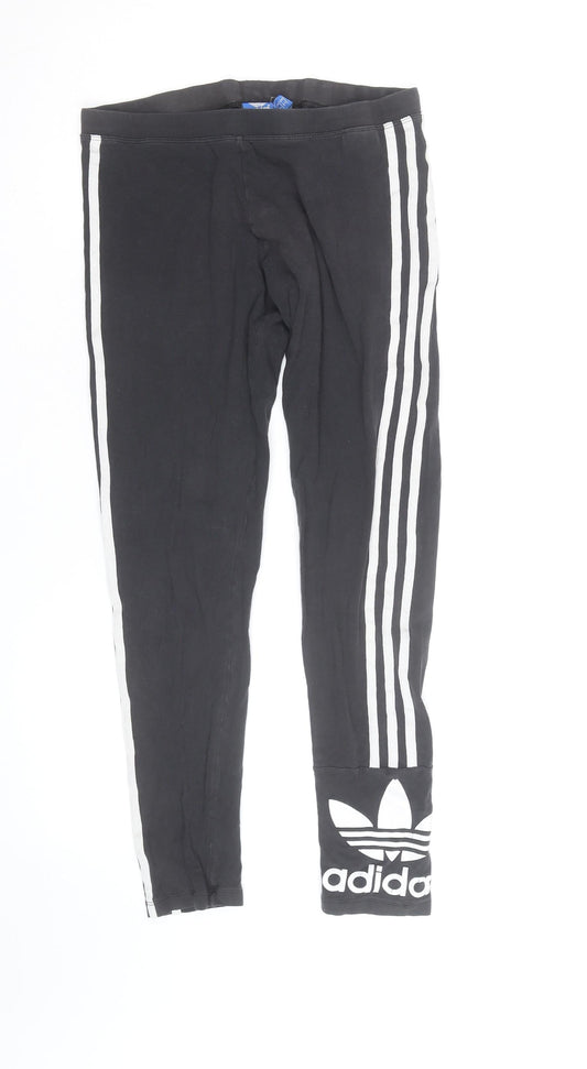 Adidas Girls Black Leggings 9-10 Years Skinny Stripe Sportswear