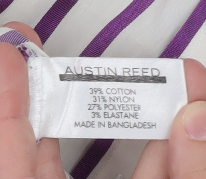 Austin Reed Women’s White Purple Striped Button-Up Shirt Size 10