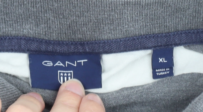 GANT Men's Grey White Striped Polo Shirt XL Classic Cotton