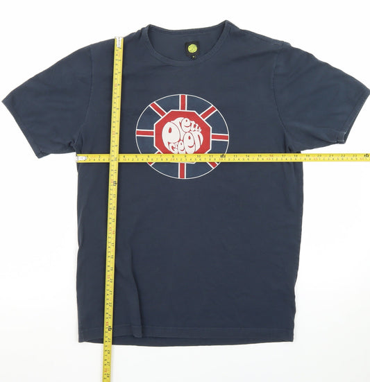 Pretty Green Men's Blue Union Jack Logo T-Shirt Size M Regular Fit