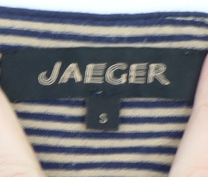 Jaeger Women Beige and Navy Striped Jersey Long Sleeve Top Size S