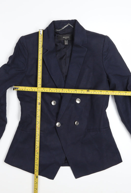 Mango Women Blue Double Breasted Cotton Linen Blazer XS
