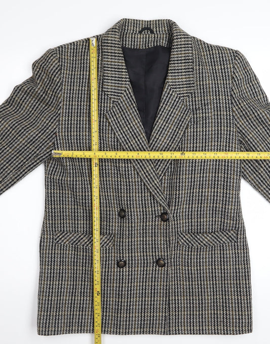 Dorothy Perkins Women Grey Houndstooth Wool Blend Double-Breasted Blazer UK 12