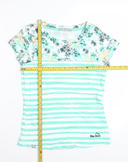 Peter Storm Womens Green Striped Cotton T-Shirt Size 8