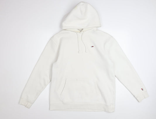 Tommy Jeans Women’s White Pullover Hoodie Size L Cotton Blend