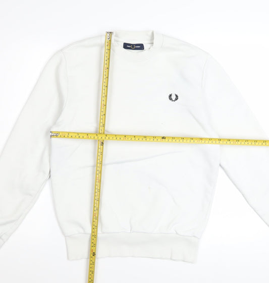Fred Perry Men's White Small Crew Neck Pullover Sweatshirt