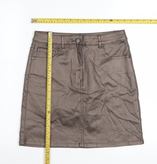 Next Women Brown Short Pencil Skirt Size 10 Viscose Stretch
