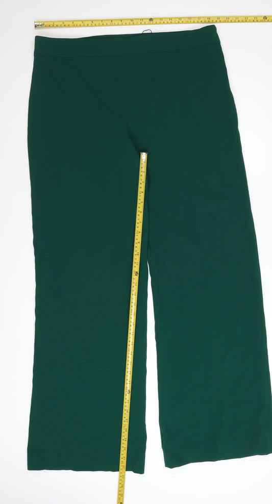 Zara Women Green Wide-Leg Trousers 2XL Polyester Crepe
