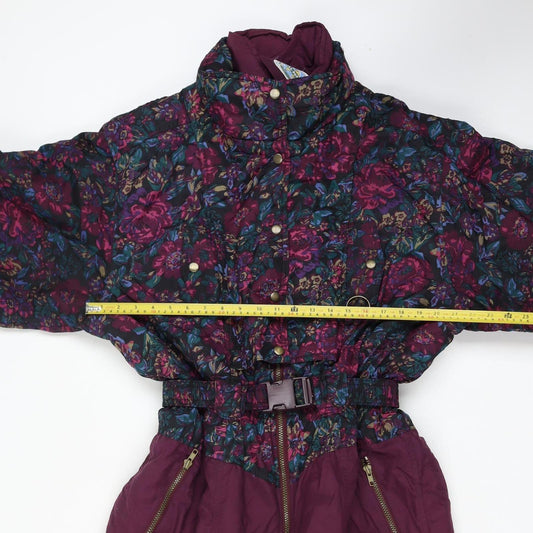 Chill Out Womens Multicoloured Floral Ski Jacket Suit Size 14-16 Insulated Belted