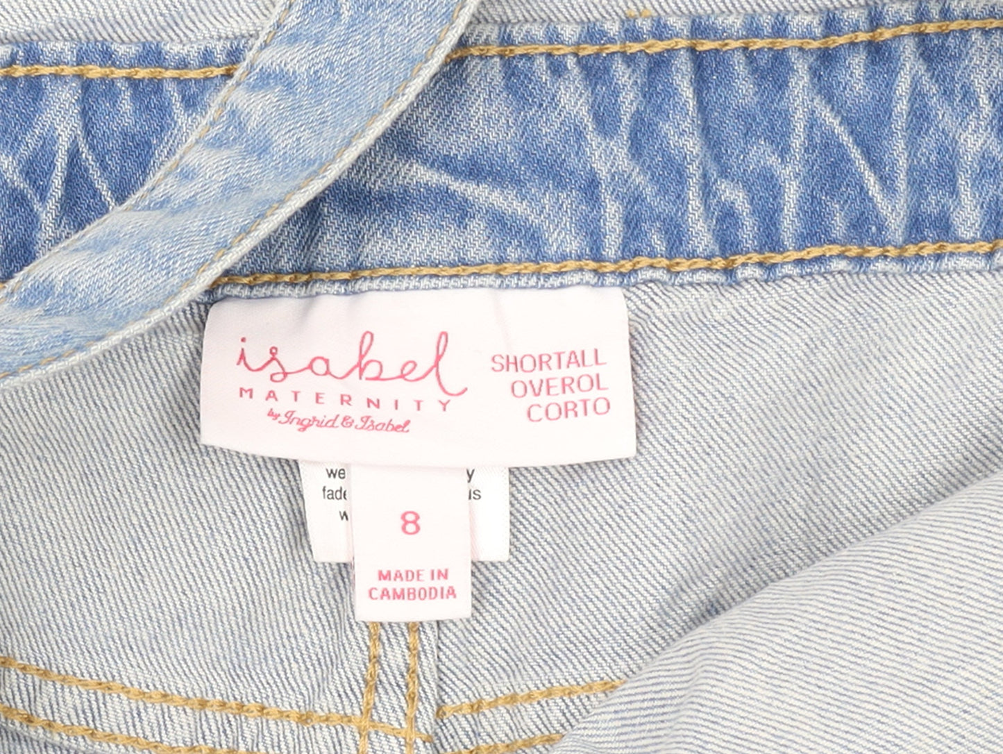 Isabel Maternity Blue Denim Distressed Dungaree Shorts Women’s Size 8