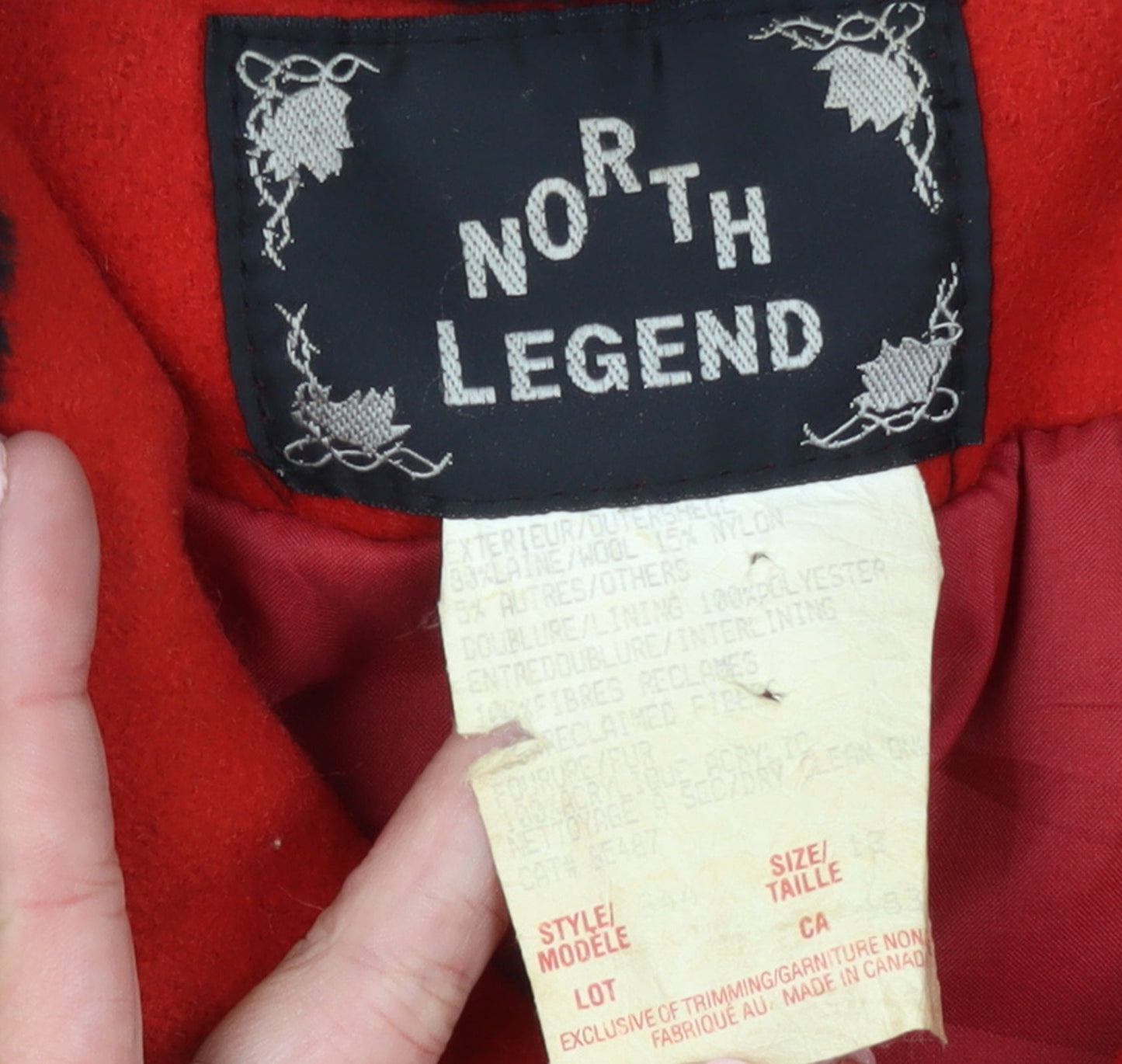 North Legend Women's Red Wool Coat with Faux Fur Collar Belted M
