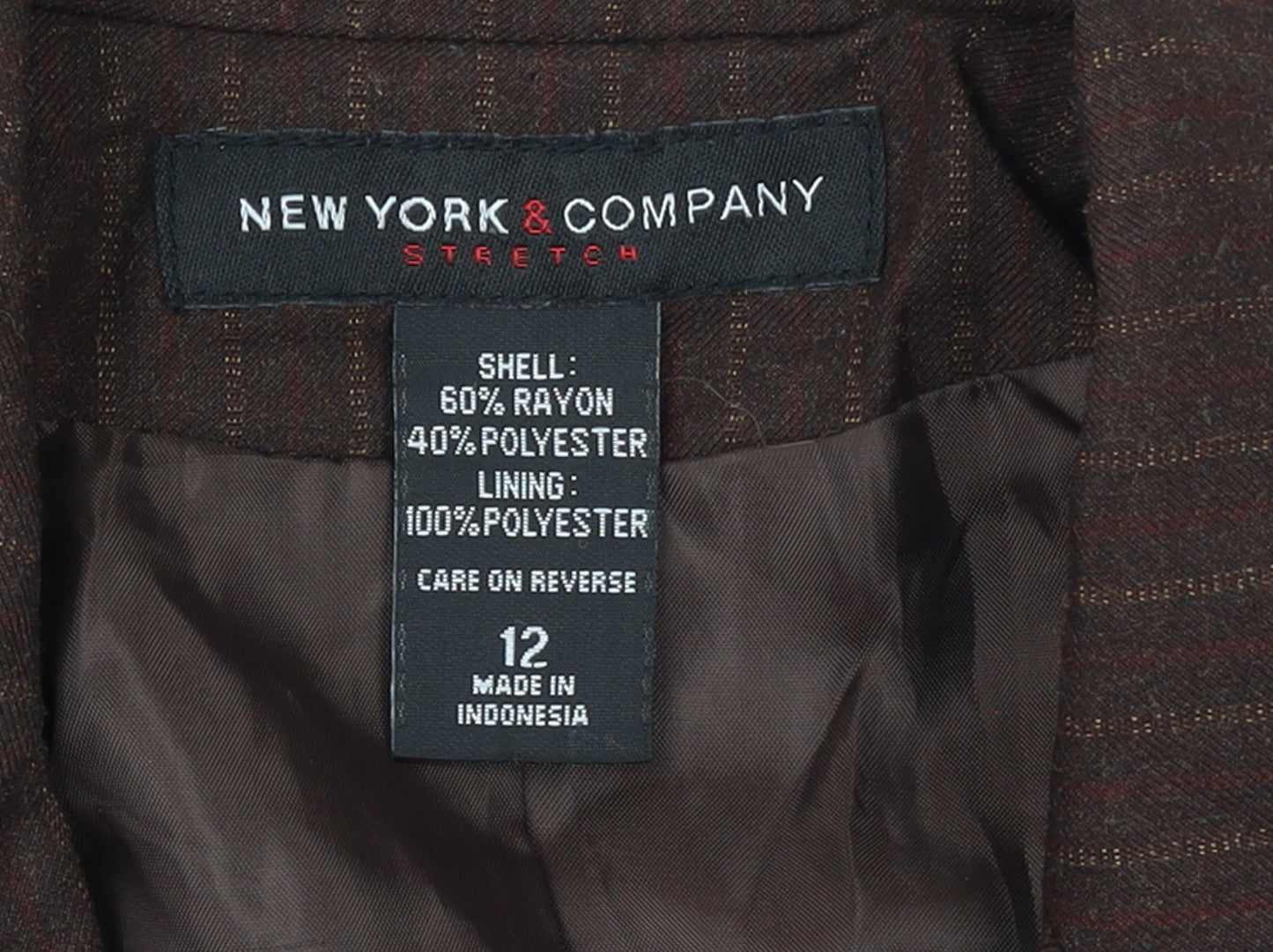New York & Company Women Brown Pinstripe Blazer Size 12 Classic Fit