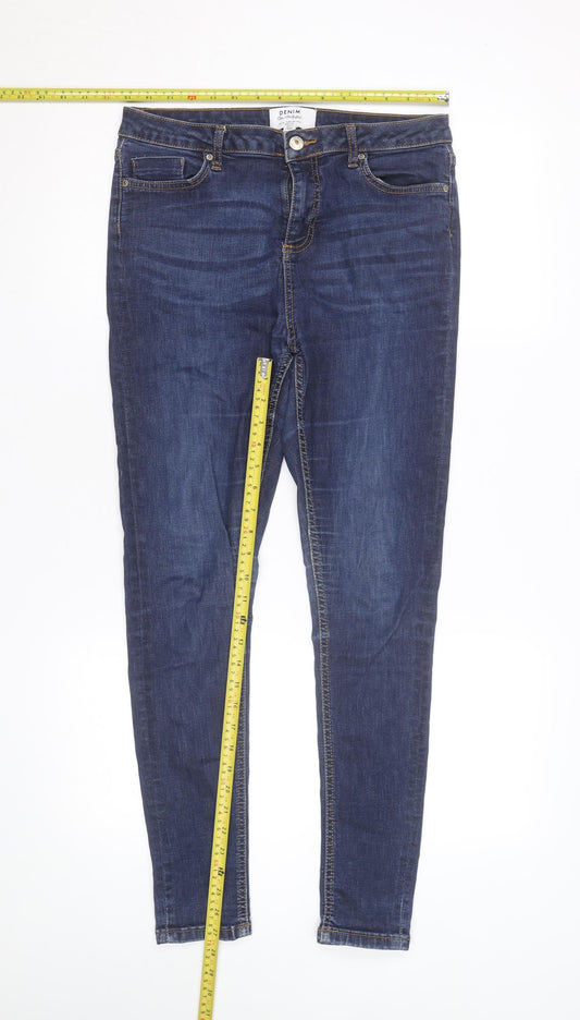 Pull & Bear Women's Blue Skinny Mid Rise Stretch Denim Jeans Size 12