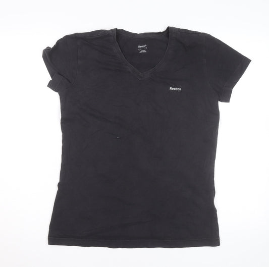 Reebok Womens Black Slim Fit V-Neck Active T-Shirt Size L