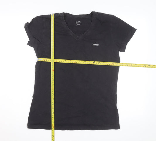 Reebok Womens Black Slim Fit V-Neck Active T-Shirt Size L