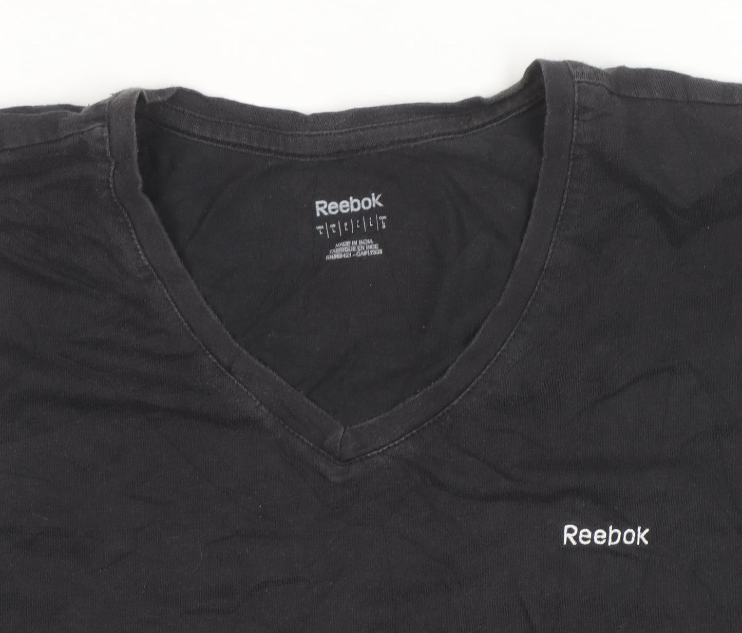 Reebok Womens Black Slim Fit V-Neck Active T-Shirt Size L