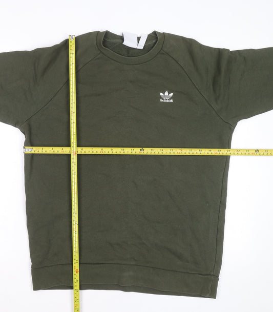 Adidas Men Green Crew Neck Pullover Sweatshirt M Regular Fit