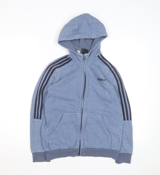 Adidas Boys Blue Full Zip Hoodie Size 13-14 Years Cotton Blend