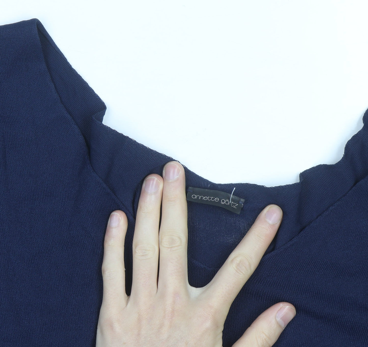 Annette Görtz Women Navy Blue L Tunic Jumper Belted V-Neck Knit Top