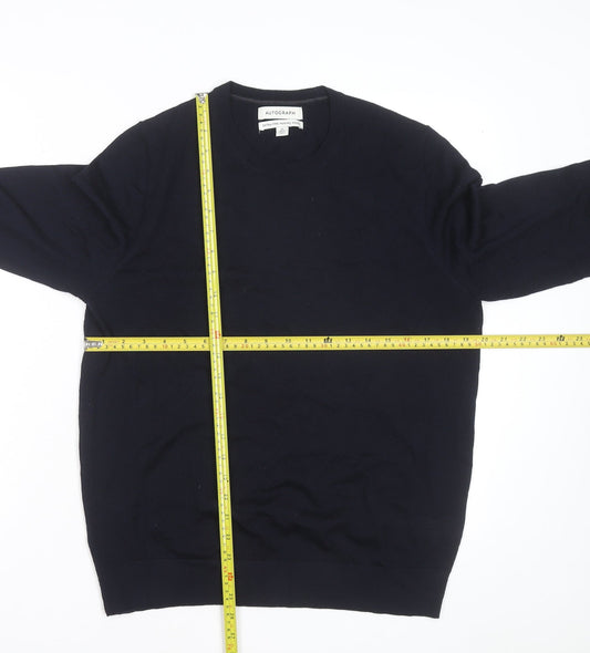 Marks and Spencer Autograph Men's Blue Merino Wool Crew Neck Jumper M