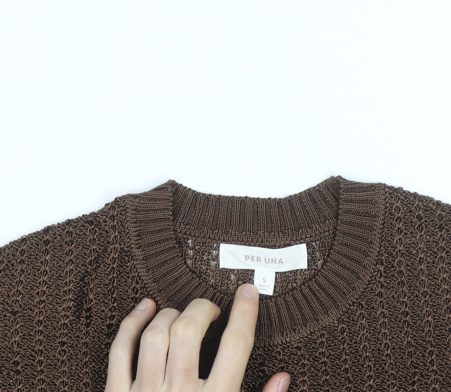 Marks and Spencer Per Una Brown Open-Knit Short Sleeve Women’s Jumper Size S